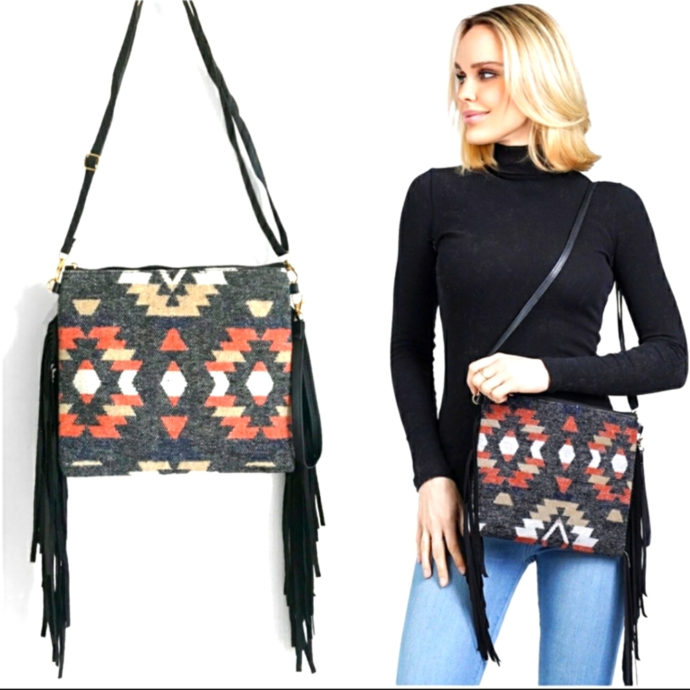 !Western Aztec Crossbody Clutch  with dangling tassels